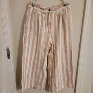 Umgee Pink White Stripe Linen Blend  Wide Leg Pants Large
